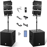 PRORECK Club 8000 18-inch 8000W P.M.P.O Stereo DJ/Powered PA Speaker System Combo Set 6 Line Array Speakers and Two 18 inch Subwoofers with Bluetooth/USB Drive Read/SD Card/Remote Control