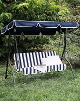 Beliani 3 Seater Outdoor Garden Swing with Canopy - Blue & White Cushions view 2