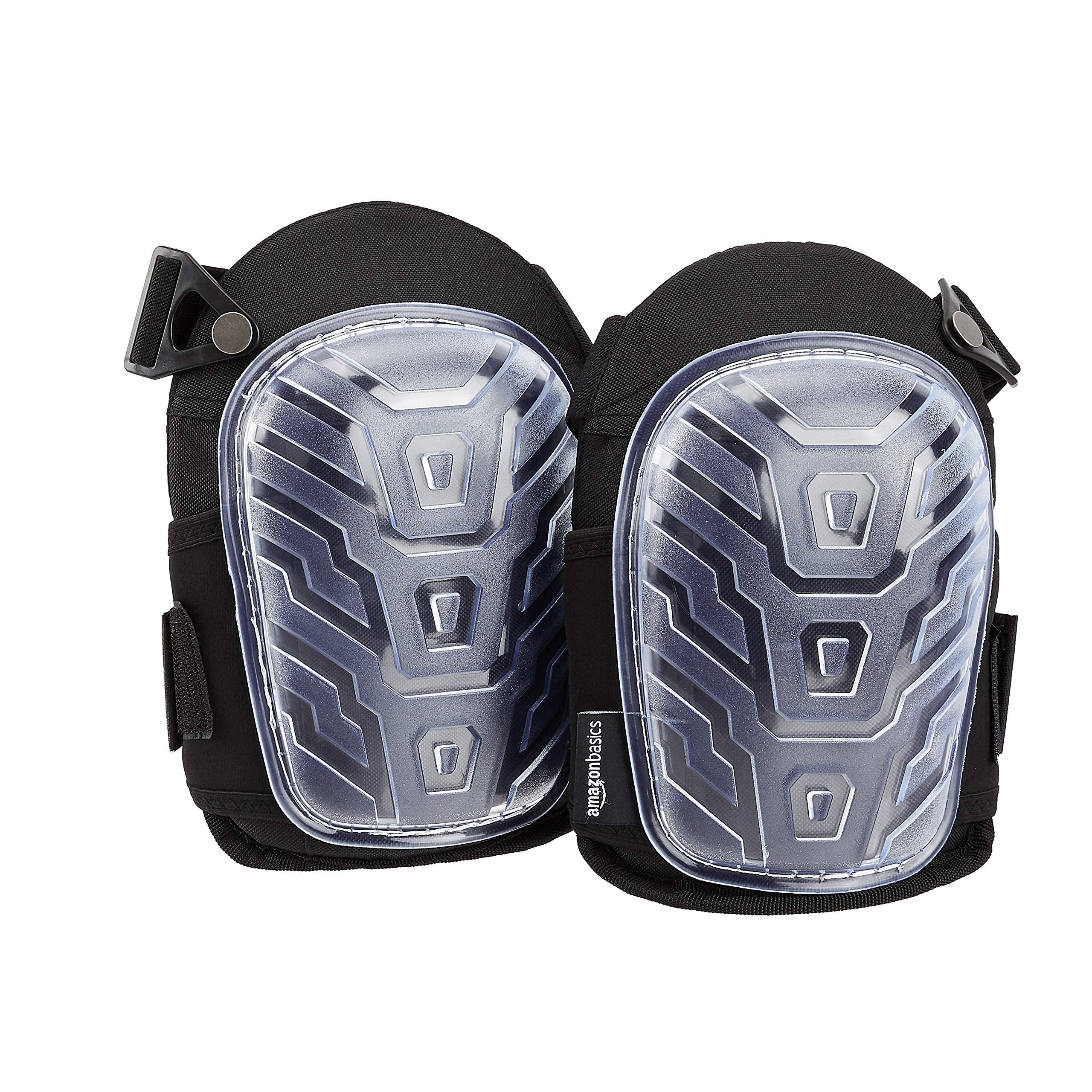 Amazon Basics Professional Knee Pads, Heavy Duty Foam Padding, Comfortable Gel Cushion, Adjustable Easy-Fix Clips, Clear, 1 Pair