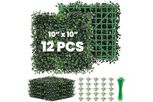 Ticanros Grass Wall 12 Pack 10"x10" Artificial Boxwood Hedge Wall Panels, Privacy Hedge Screen Faux Boxwood for Outdoor,Indoor,Garden,Fence,Backyard,Greenery Walls