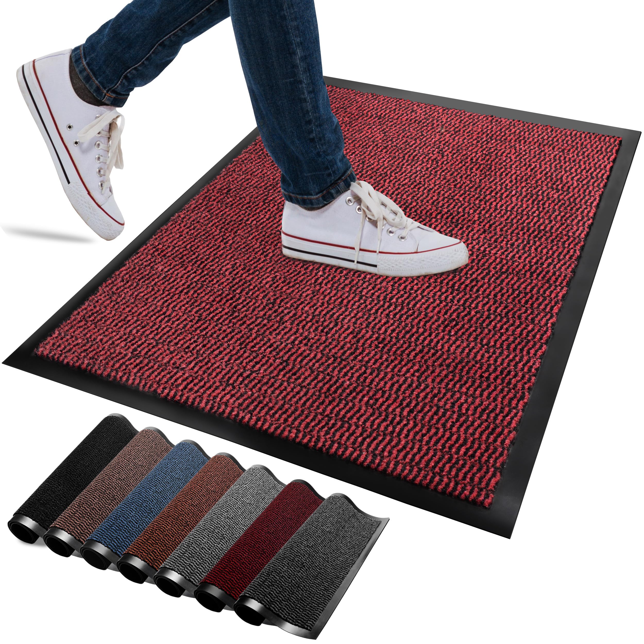 FB FunkyBuys Washable Door Mats Indoor & Outdoor - Non-Slippery Heavy Duty Doormats Indoor - Highly Absorptive Rubber Door Mat - Perfect for Kitchen, Home and Hotel Entrance (Red, 50x80 CM)