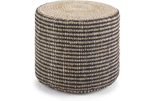 SIMPLIHOME Larissa Round Pouf, Footstool, Upholstered in Natural Hand Braided Jute, for the Living Room, Bedroom and Kids Room, Boho, Contemporary, Modern