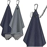 DESELL 2 Pack Magnetic Golf Towels with Carabiner, Wire Cleaning Cloth, Ultra Absorbent Microfiber, Waffle Pattern Golf Towel with Magnet for Men Women, Golf Accessories for Golf Bags, Carts or Clubs