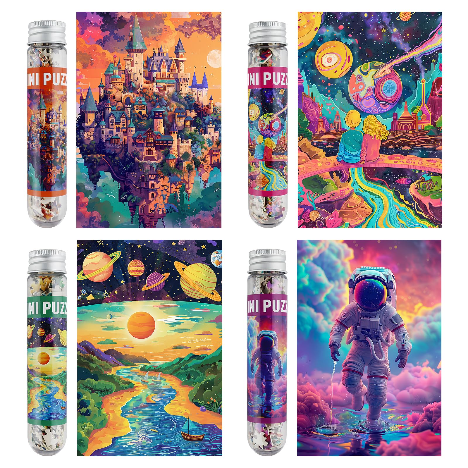 Photo 1 of MISITU Small Jigsaw Puzzles for Adults Challenging Puzzle Small Puzzles Mini Jigsaw Puzzles 150 Pieces Micro Tiny Puzzle Art Puzzles Travel Puzzle Astronauts 6 x 4 Inches, 4 Packs