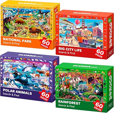 QUOKKA Jigsaw Puzzles for Kids 4-8 3 Pack 60 Piece Floor Puzzles Animals Forest