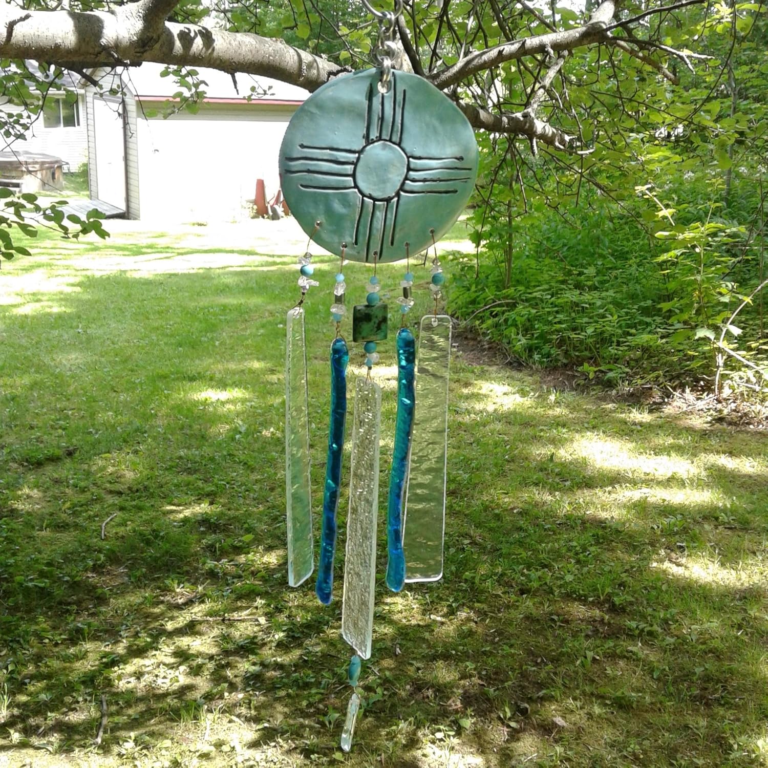 Zia Sun Glass Wind Chime Ceramic Windchime Turquoise Hopi