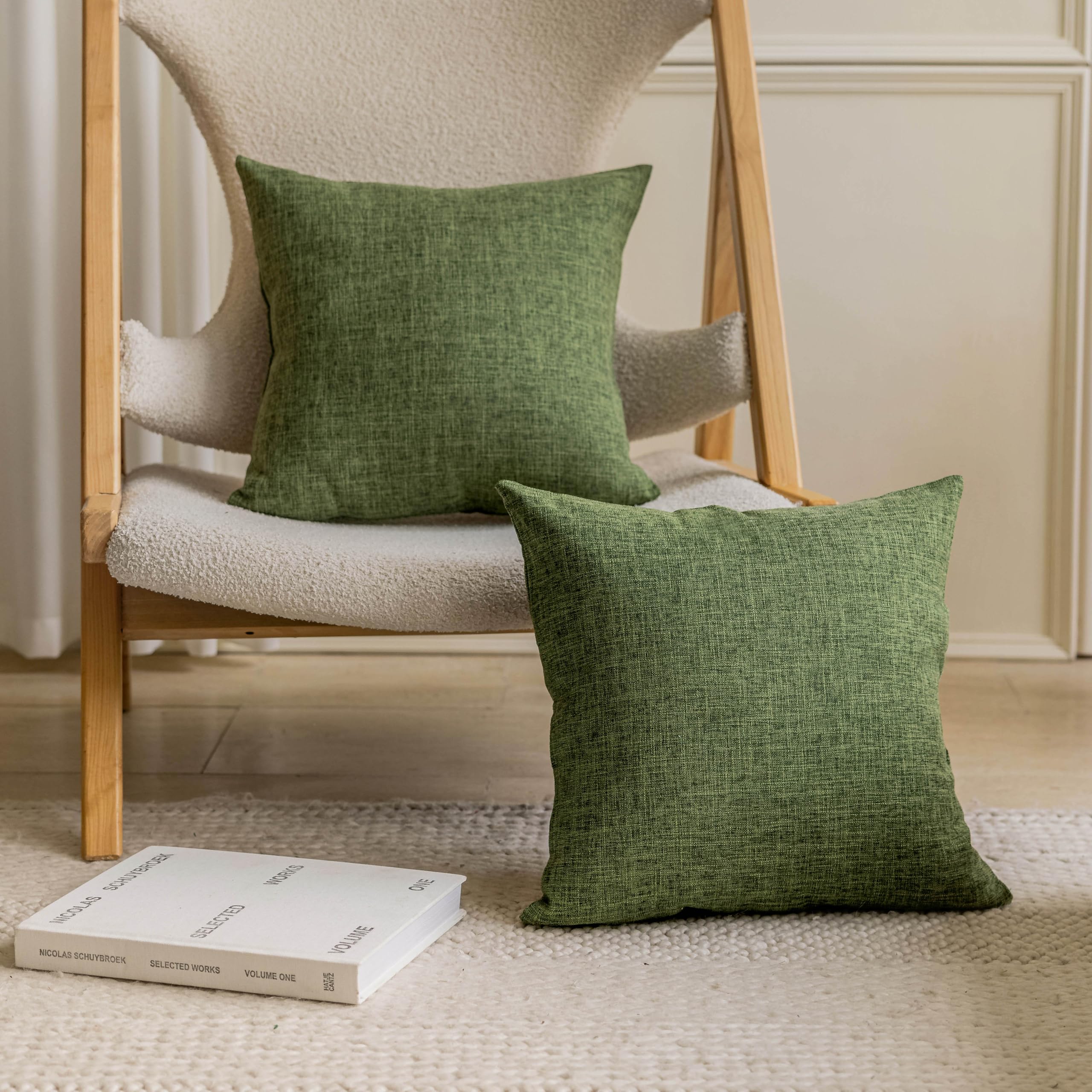 Home Brilliant Green Cushions 45cm x 45cm Set of 2, Cotton Linen Cushion Covers 18x18 for Sofa Bed Chair, Square Pillowcases Summer, 45x45 cm, Green — image 1