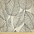 Ambesonne Beige Fabric by The Yard Autumn Geometric Leaf Pattern Vintage Design Abstract Striped Look Water Resistant Fabric for DIY Indoor and Outdoor Projects Curtain Furnishing 1 Yard Beige Black