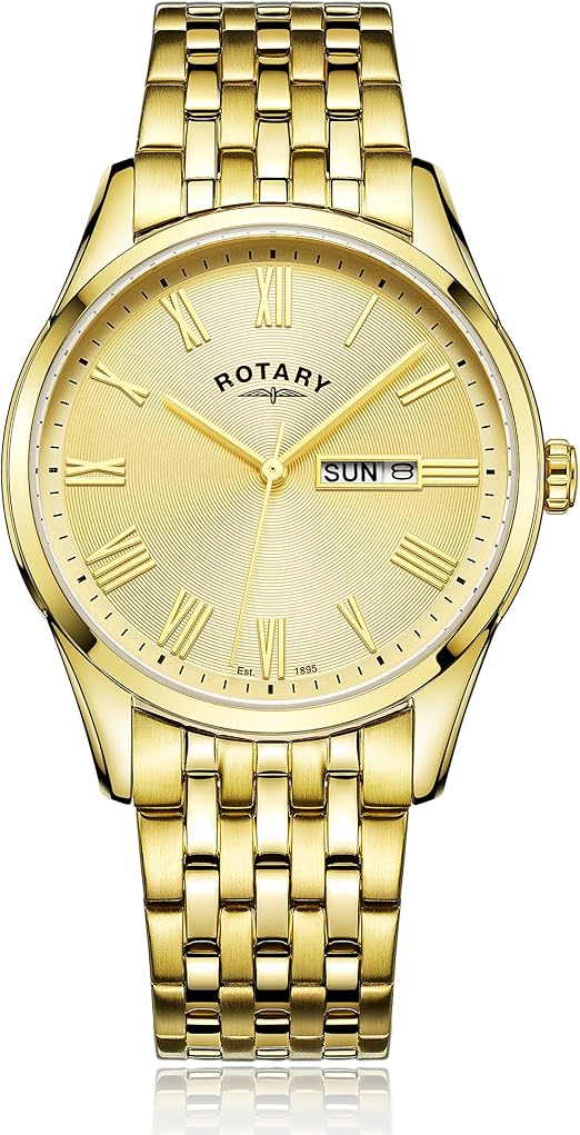 Rotary Men's Quartz Watch with Gold Dial Analogue Display and Gold