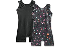 Nymphperi 2 Packs Gymnastics Leotard for Girls Sparkle Biketards with Shorts Kids Sleeveless Unitard One-Piece Dancewear