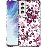 GlamCase for Samsung Galaxy S21 FE 5G, Samsung S21 FE Case - Pink Burgundy Floral Pattern Printed Cute Slim Fit Plastic Protective Designer Back Phone Case/Cover for Samsung S21 FE 5G