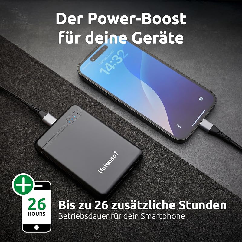 Powerbank XS5000 – 5.000 mAh – Kompakter externer Akku für iPhone, Smartphone, Tablet & Kamera, USB-C, USB-A, microUSB, Schnelles Laden, Schwarz