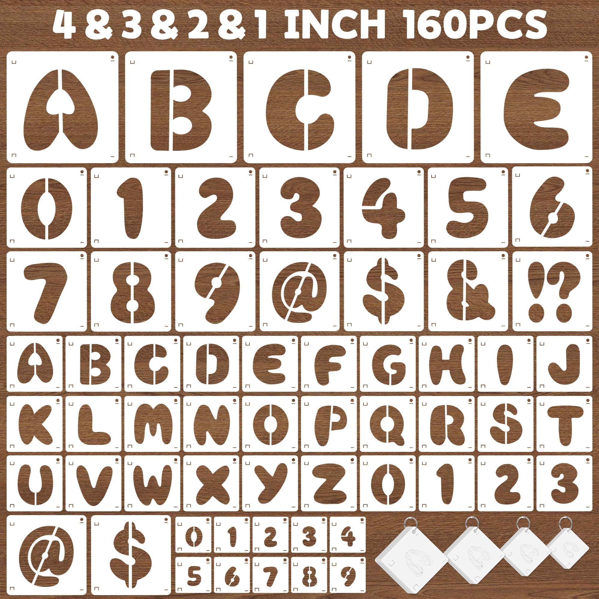 Photo 1 of 160Pcs Letter and Number Stencils Set for Painting,4&3&2&1Inch Reusable Alphabet Numbers Symbols Stencils Kit,Large&Small Plastic Stencils on Chalkboard Wood Signs Walls Fabric DIY Art Craft Project