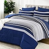 Dobuyly Navy Blue Comforter Full Size Set 7 Pieces, Boho Striped Bed in a Bag Full Soft Microfiber All Season Bedding Set with Comforter, Sheets, Pillowcases & Shams