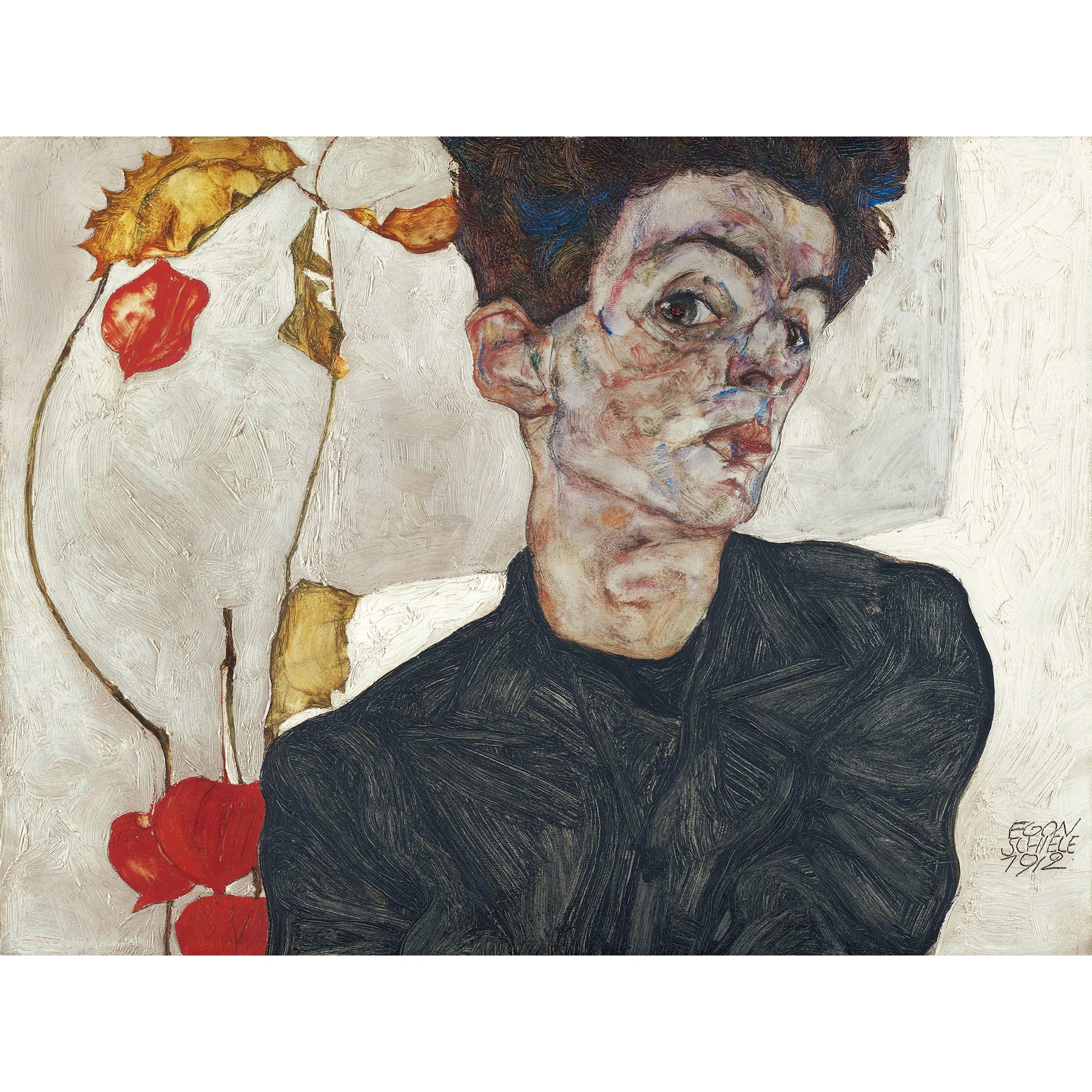 Egon Schiele Self Portrait With Physalis Large Wall Art Print Canvas Premium Poster Mural