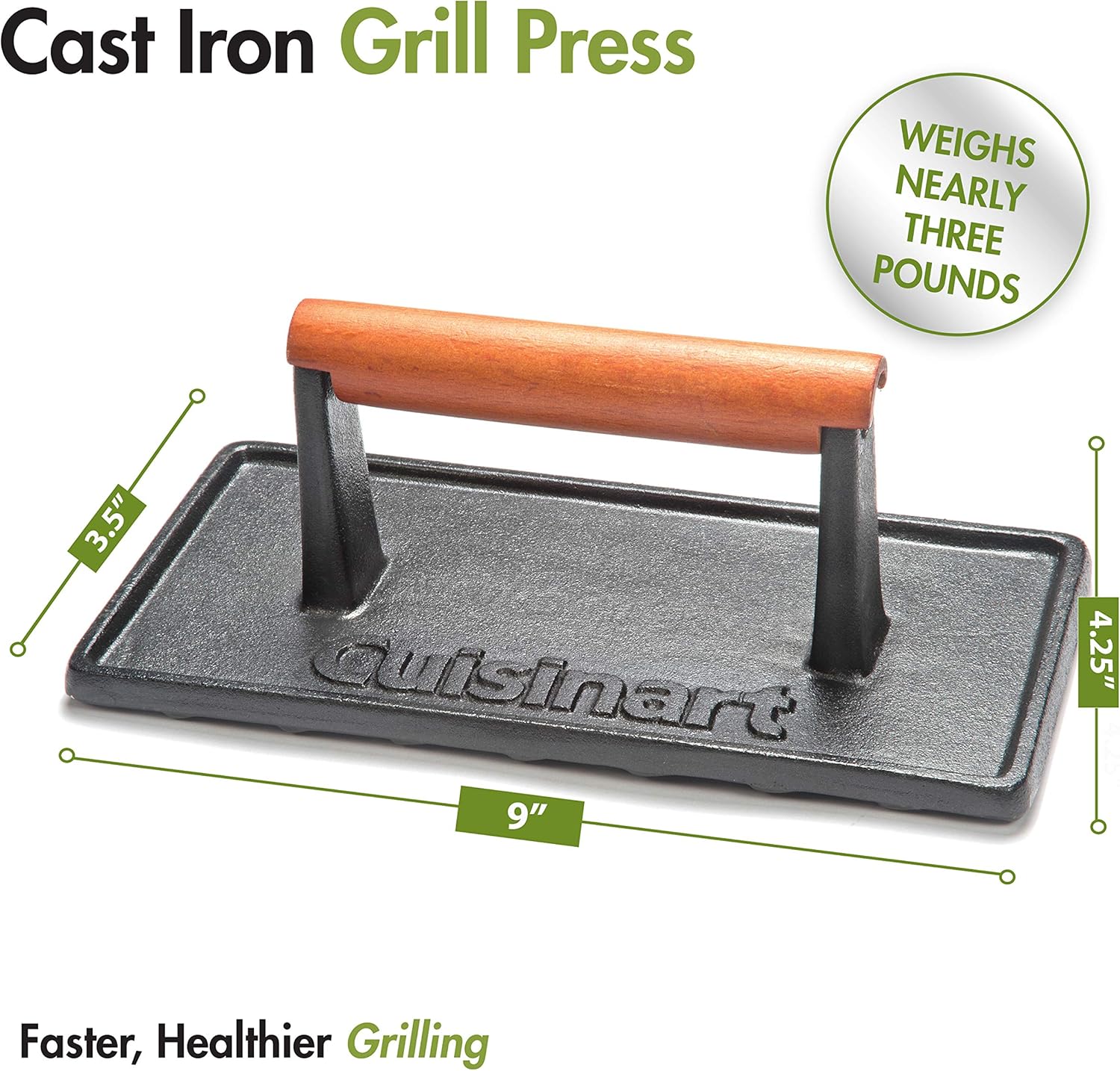 Cuisinart CGPR-221, Cast Iron Grill Press (Wood Handle): Garden & Outdoor