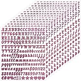 14 Sheets 1/2 Inch Glitter Cursive Letters Stickers,Alphabet Number Sticker | Sparkle 2800 Pieces Small Vinyl Self-Adhesive Stick On for Scrapbook, Water Bottle, Mailbox Labeling - Pink