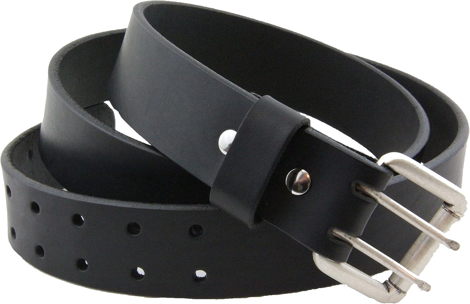 1 1/2 Black Bridle Leather Belt Double Hole Roller Buckle Made in USA