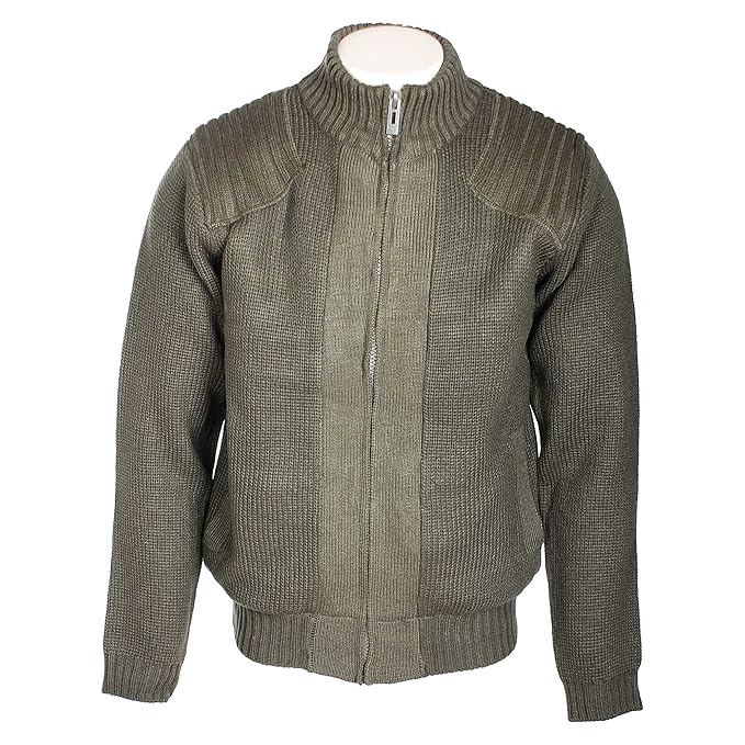 Fletcher & Lowe Mens Khaki Shaggy Faux Fur Lined Cardigan in Size