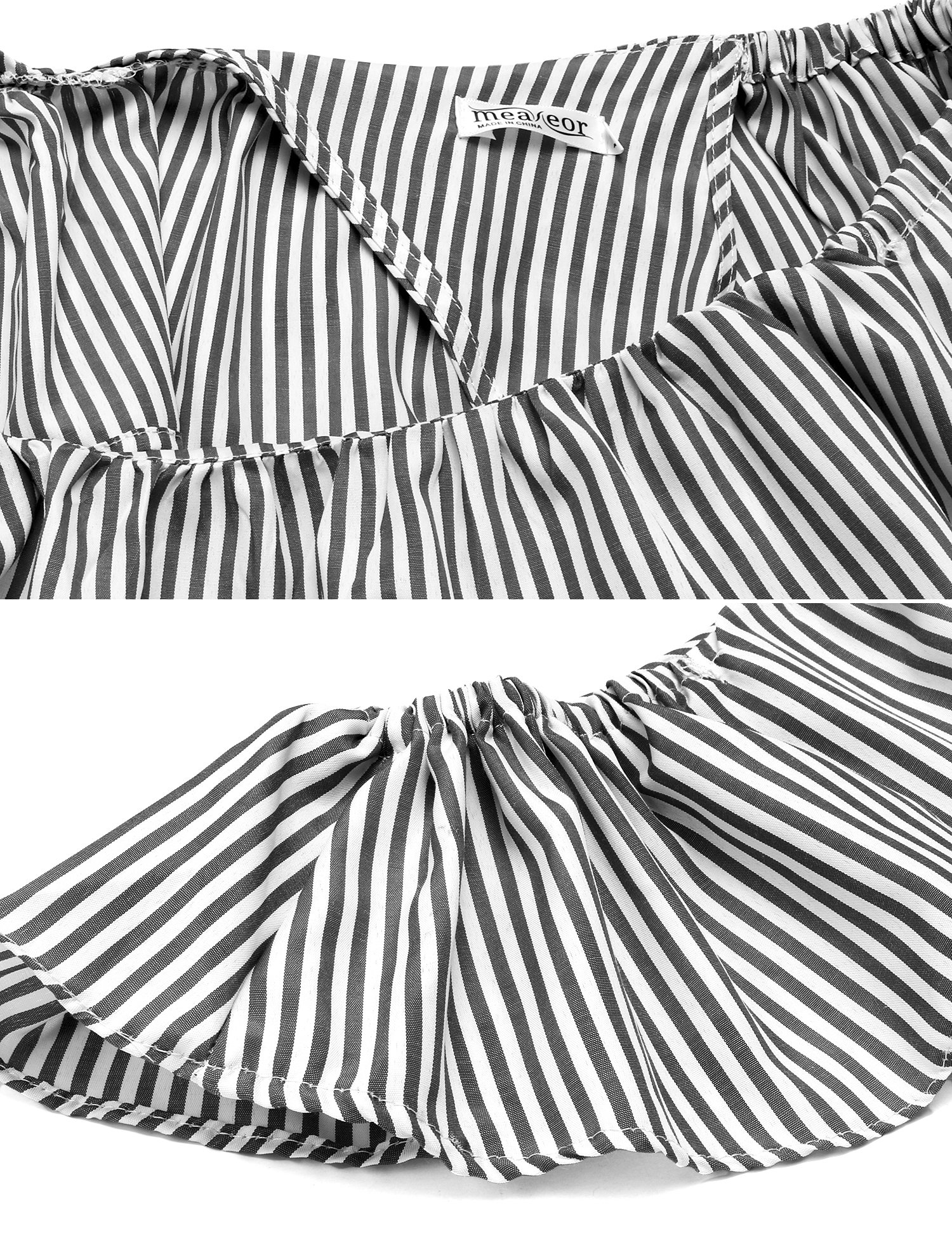 Meaneor Women\'s Casual Backless Off Shoulder Ruffle Striped Pleated Dress