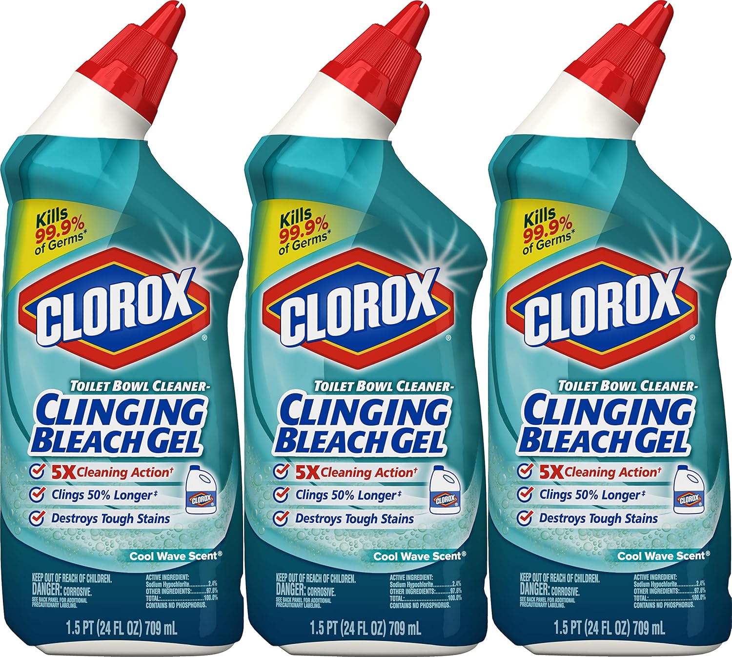 Clorox Toilet Bowl Cleaner Clinging Bleach Gel Cool Wave Scent 24 Ounces 3 Amazon In Health Personal Care