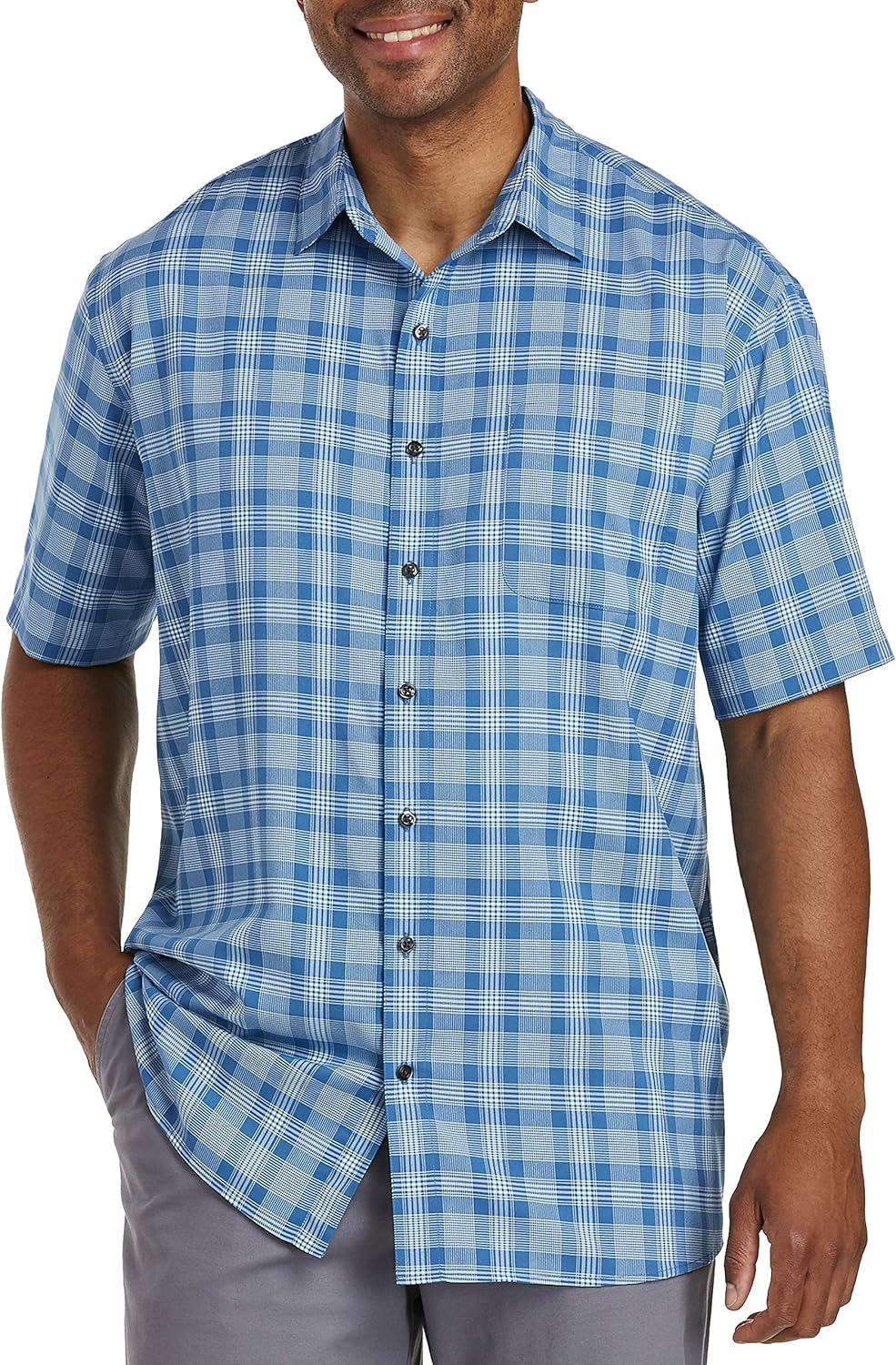 Harbor Bay By DXL Big And Tall Microfiber Tonal Medium Plaid Sport 