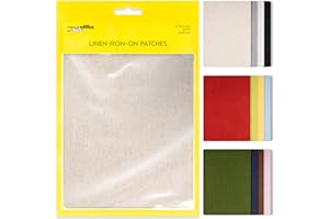 ZEFFFKA 12-Pack Linen Iron-on Patches Fabric Repair Kit for Clothing Shirts Pants Dresses Natural Look Strong Adhesive 12 Colors 30% Linen 70% Cotton 5” x 7”