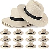 Silkfly 12 Pcs Women Straw Panama Roll up Hat Wide Brim Beach Sun Hats for Women Summer Beach Travel Party Costume(Beige)