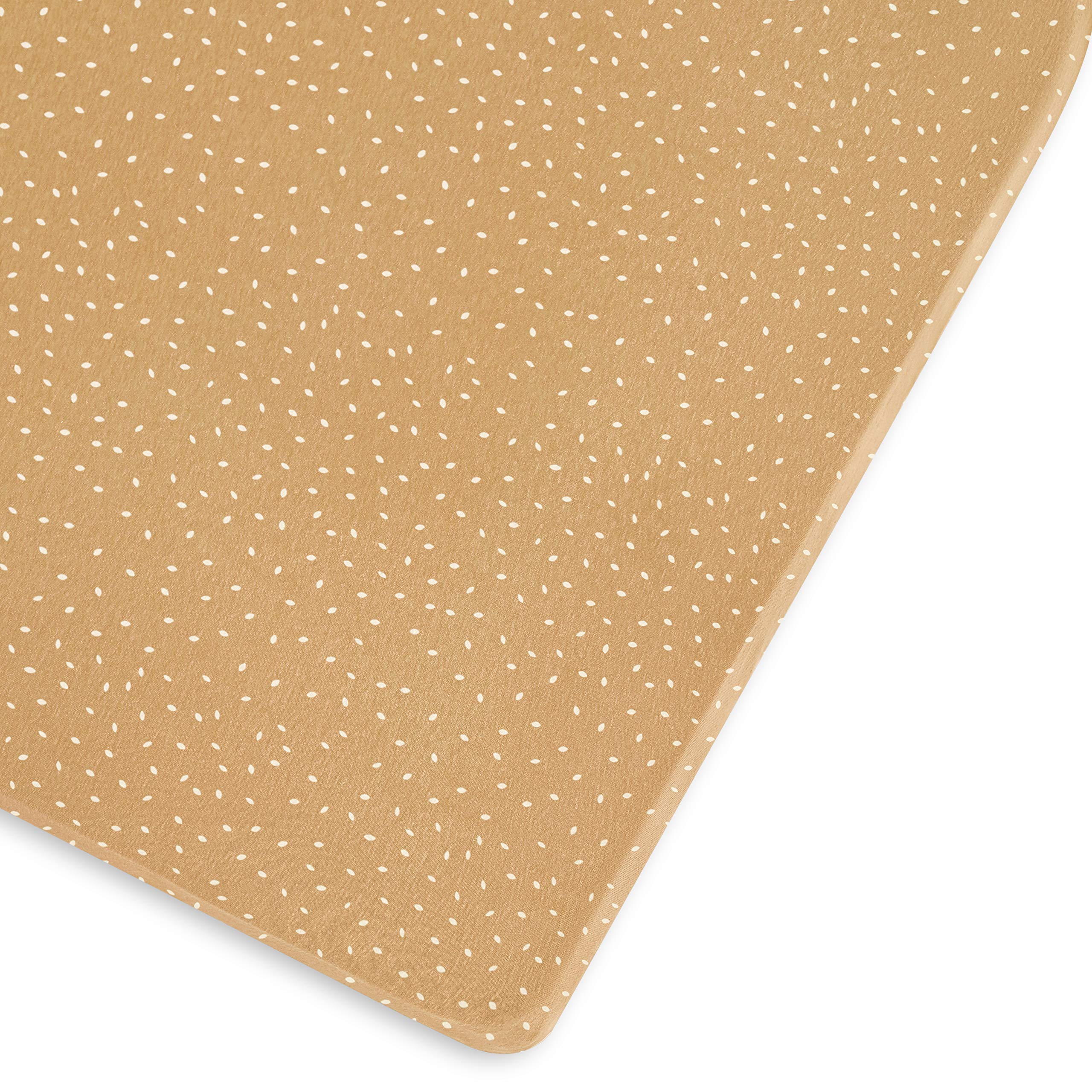 The Little Green Sheep Cot Fitted Sheet, Organic Linen & Cotton Blend Sheet fits Cots & Cot Beds 60x120cm – 70x140cm, Honey with Rice Print