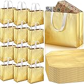 Zhehao 64 Pcs Gold Reusable Grocery Bags 12.7 x 11.1 x 4.7 Inch Large Present Gift Bags Shopping Tote with Handle for Wedding Birthday Party