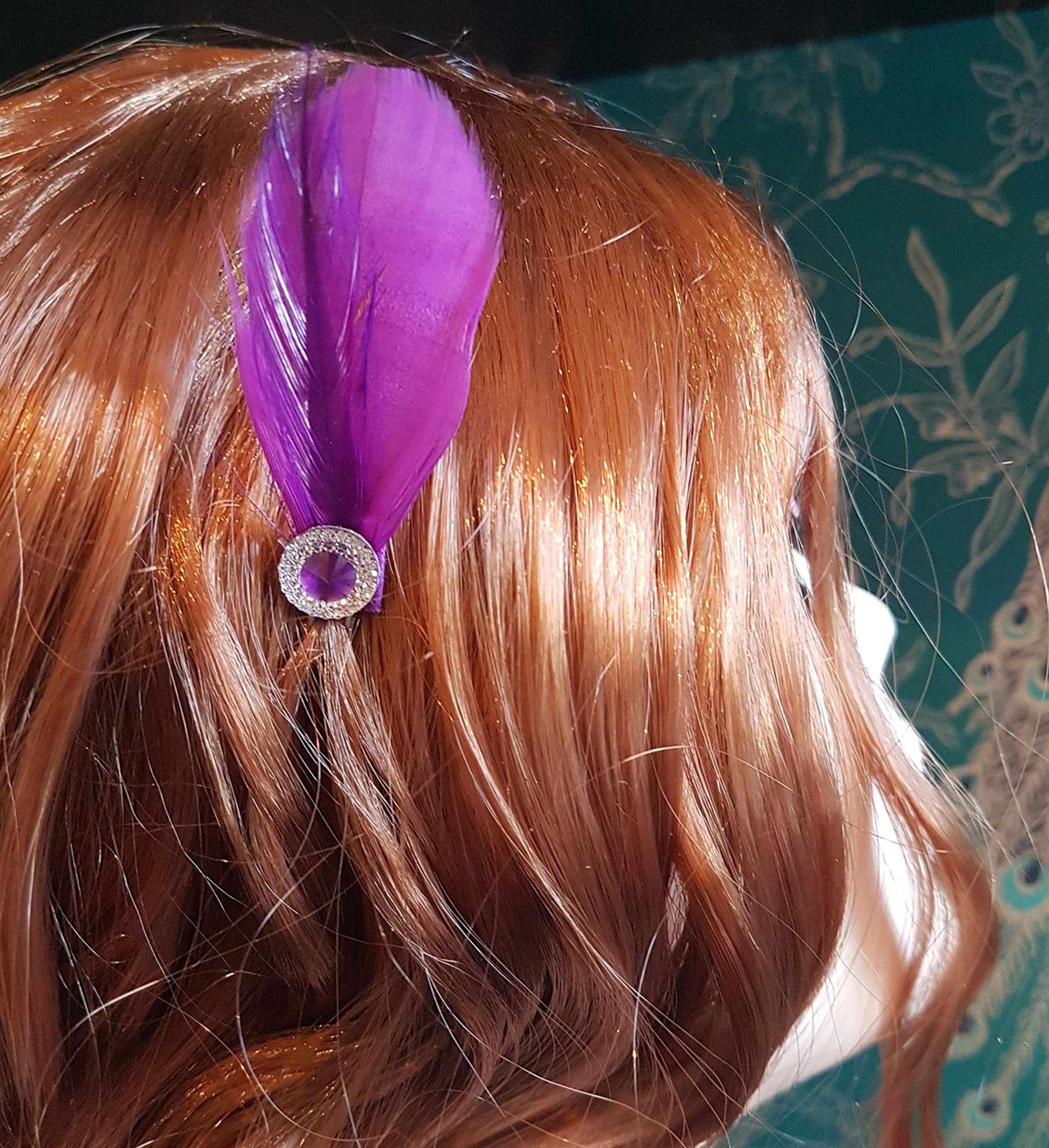 Bridal Bridesmaid Feather Hair Grip Prong, Purple and Gem Hair Piece