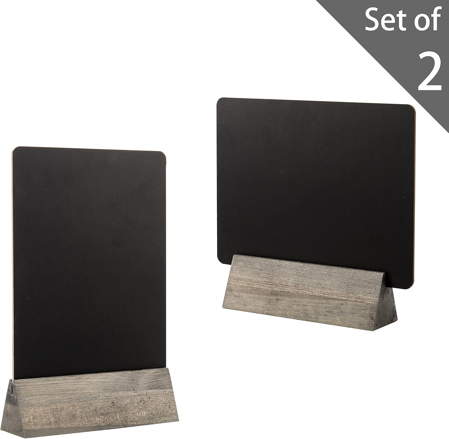 Set of 2 Tabletop Double Sided Chalkboard Display Sign/Placeholder with Wooden Base Stand, Gray: Office Products