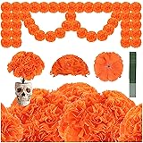 50PCS Artificial Marigold Flowers Heads Silk Orange