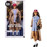 Barbie Signature Collectible @Barbiestyle Fashion Doll, Fashion Week Doll New York Street Style Clothes with Blue Dress, Brown Coat and Accessories