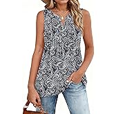 Zeagoo Women's Summer Tank Tops 2026 Pleated V Neck Floral Loose Fit Casual Flowy Boho Tunic Sleeveless Shirts