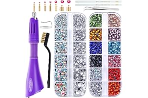 Blinginbox Hot Fix Applicator Tool, Hotfix Rhinestone Setter Bedazzler Kit with Rhinestones, Kit, Hot Fixed Wand for Clothes Clothing Fabric Crafts, 4000 Pcs, AB Crystal, Clear,7 Gems Sizes