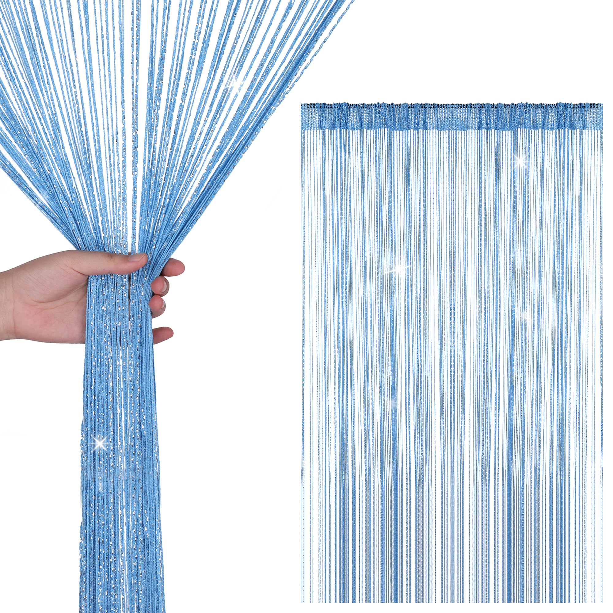 WedDecor Sky Blue String Curtains Glitter Fringe Panel Fly Screen Room Divider Tassel Curtain for Doors, Doorway, Windows, Home Décor, Event Decoration, (90cm x 200cm) — image 1