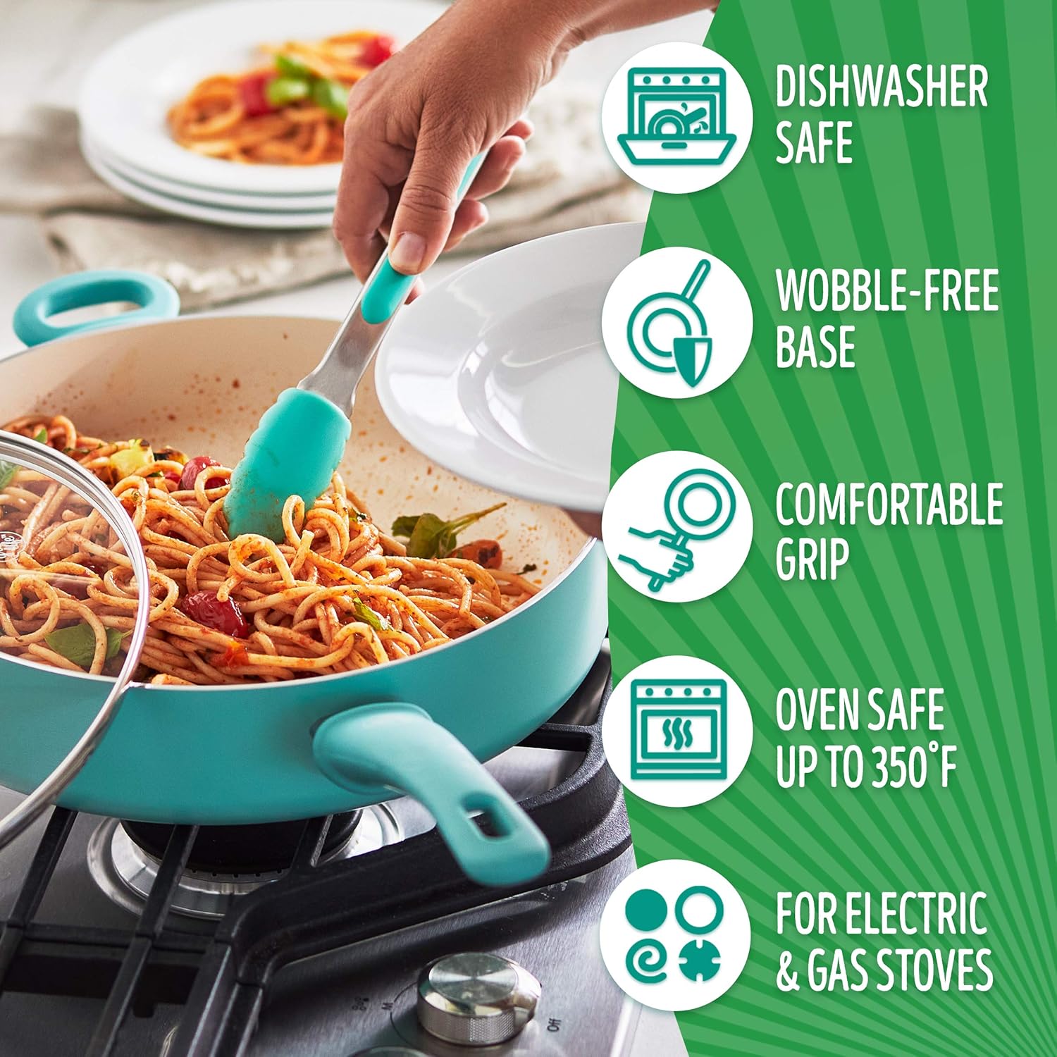 GreenLife Soft Grip 12" Ceramic Non-Stick Covered Jumbo Sauté Pan, Turquoise: Kitchen & Dining