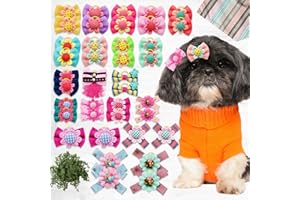 Mruq pet Dog Flower Bows, 30pc Pet Small Dog Hair Lace Bows with Rubber Bands, Bulk Puppy Dog Hair Gooming Bows, Mix Handmade Cute Tiny Dog Bows for Yorkie Dog Cat Girl Hair Accessories