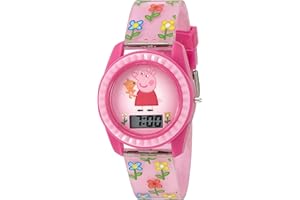 ACCUTIME Peppa Pig Kids Digital LCD Watch – Pink Floral Strap, Easy-Read Display, Fun Cartoon Character Design, Adjustable Fit, Lightweight & Comfortable, Perfect for Girls – Fits Wrists 5.5” to 8”