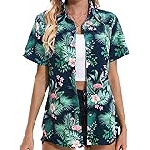 Hawaiian Shirts for Women Tropical Shirt Summer Beach Button Down Short Sleeve Blouses Floral Top Aloha Luau Outfits 2025