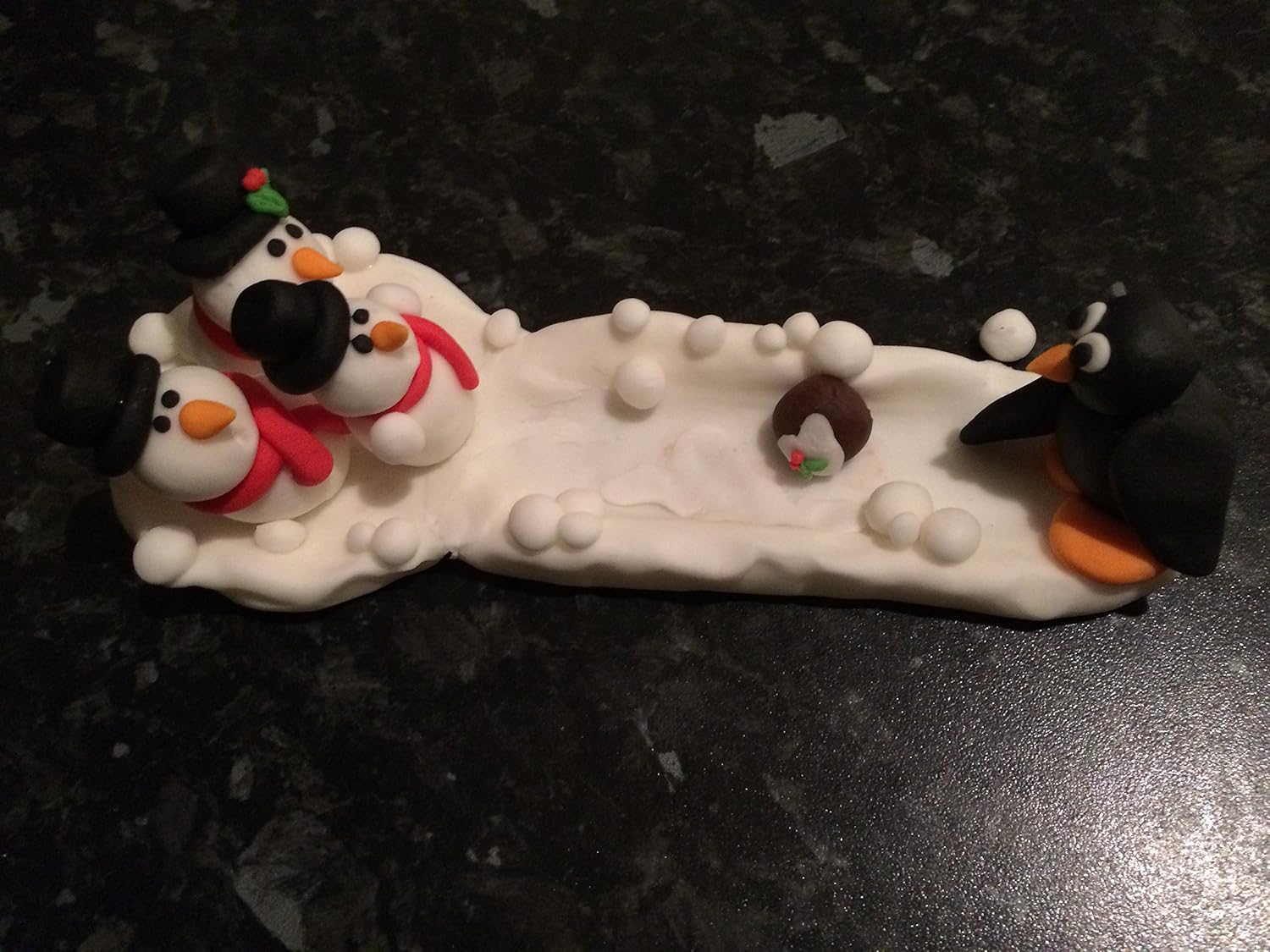 Edible Christmas Bowling Penguin And Snowman Cake Topper 5x3
