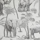 Arthouse Safari Elephant Charcoal Vinyl Wallpaper 53 cm x 10.05 m