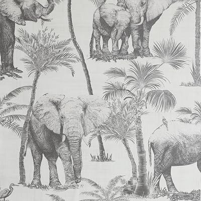 Arthouse Safari Elephant Charcoal Vinyl Wallpaper 53 cm x 10.05 m