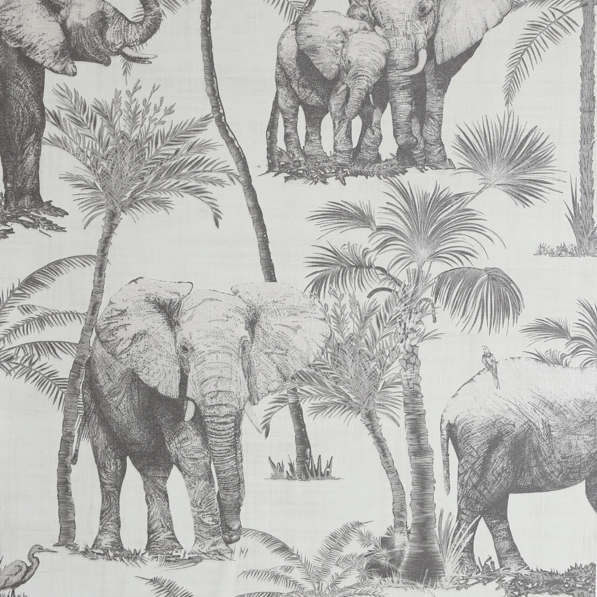 Arthouse Safari Elephant Charcoal Wallpaper - Playful, Quirky Design - Artistic Elephant Effect on a Contrasting Background - On-Trend Palm Print - Vinyl for Durability - 53 cm x 10.05 m Roll - 296700