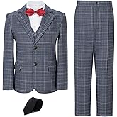 LOPEN STU Boy's Suit Kids Plaid Suits for Boy Wedding Outfits Boys Plaid Blazer Vest Pants Ties Formal Suit Set