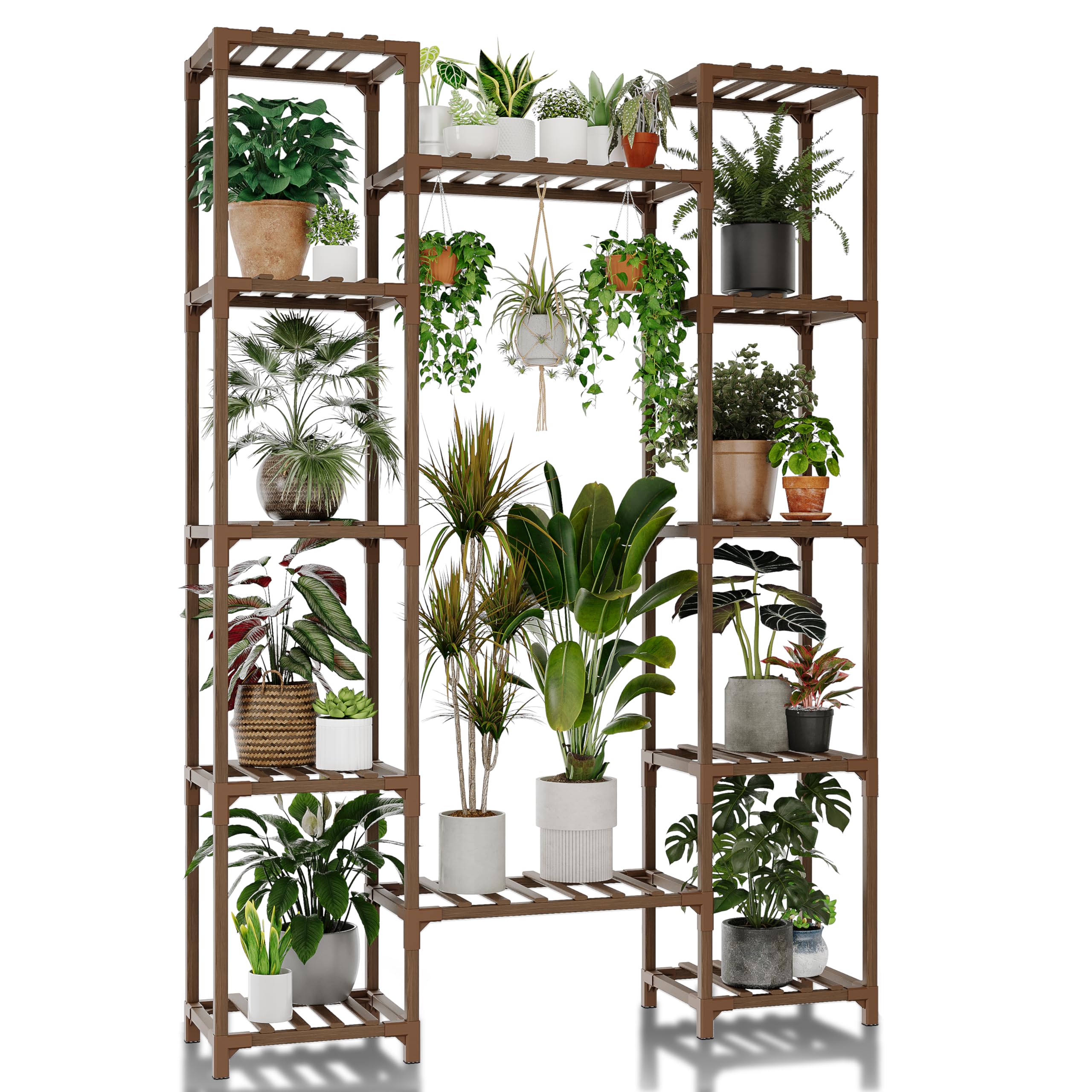 GENTINGBRO Plant Stand Indoor Outdoor 62.2“ Tall Plant Shelf Large Tiered Flower Stands for Multiple Display Wood Hanging Planter Holder for Living Room Garden Balcony Patio Decor Image
