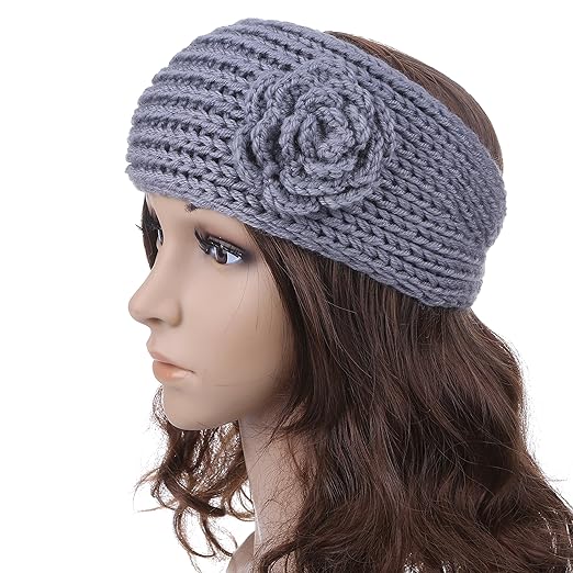 Women S Crochet Knit Winter Headband With 3d Rose Ear Warmer Women S Crochet Knit Winter Headband With 3d Rose Ear Warmer