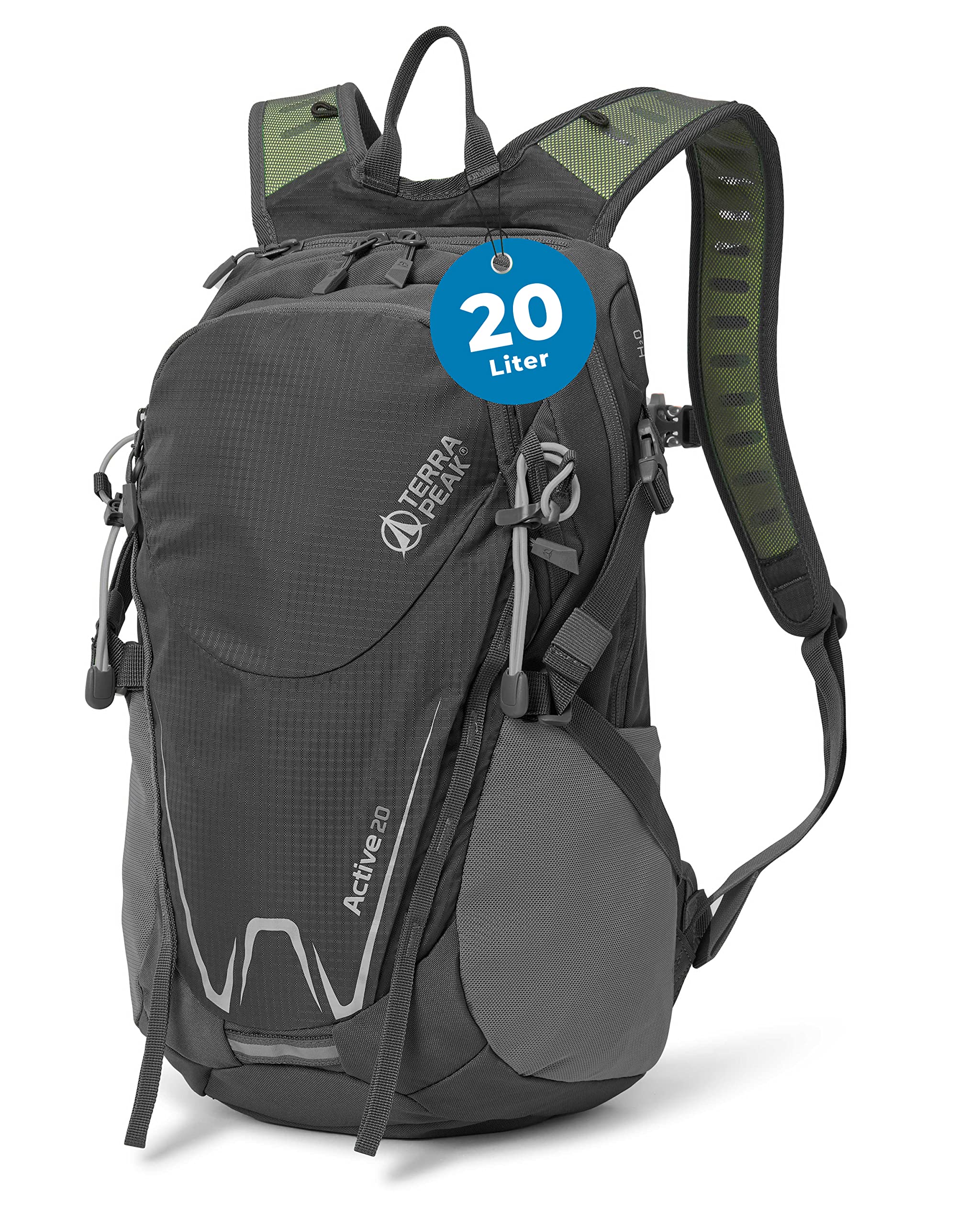 Terra Peak® Premium Wanderrucksack 20L ACTIVE 20 Damen Herren & Erwachsene klein grau - Trekking-Rucksack zum Wandern - Daypack Rucksack & Tagesrucksack wasserdicht mit Laptop-Fach & Trinksystem