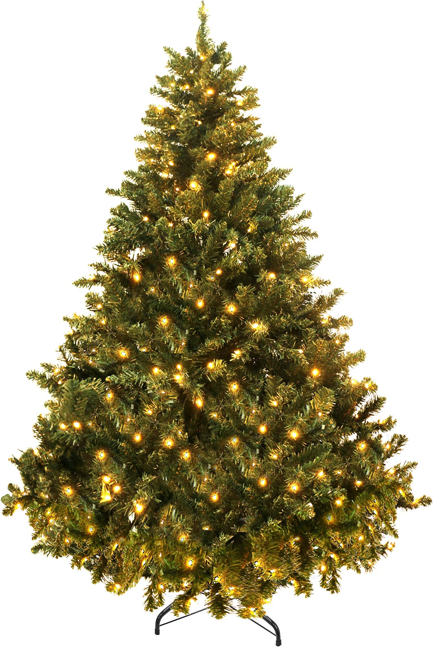 VEIKOU 7.5ft Artificial Christmas Tree Premium Spruce Hinged Tree with Lights and Solid Metal Stand, 1450 Branch Tips, 500 Lights, Green